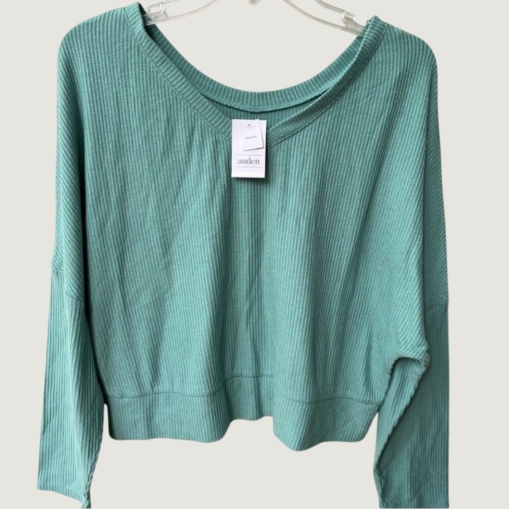 Auden Cozy Ribbed Pullover Top Womens Small Mint Green Sleep Loungewear NWT